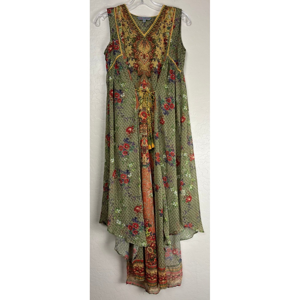Aarke by Ritu Kumar Malhar Floral Paisley High Low Maxi Dress Green Small 2491
